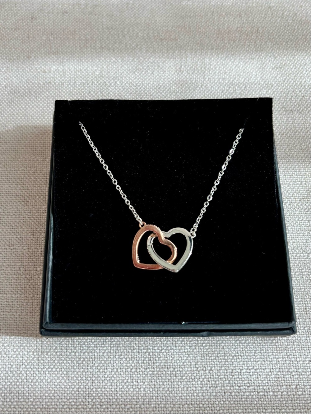 Interlocking Heart Pendant Necklace - Rose Gold & Silver